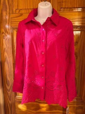 Nanette Lepore Hot Pink Eyelet Button-Down Shirt